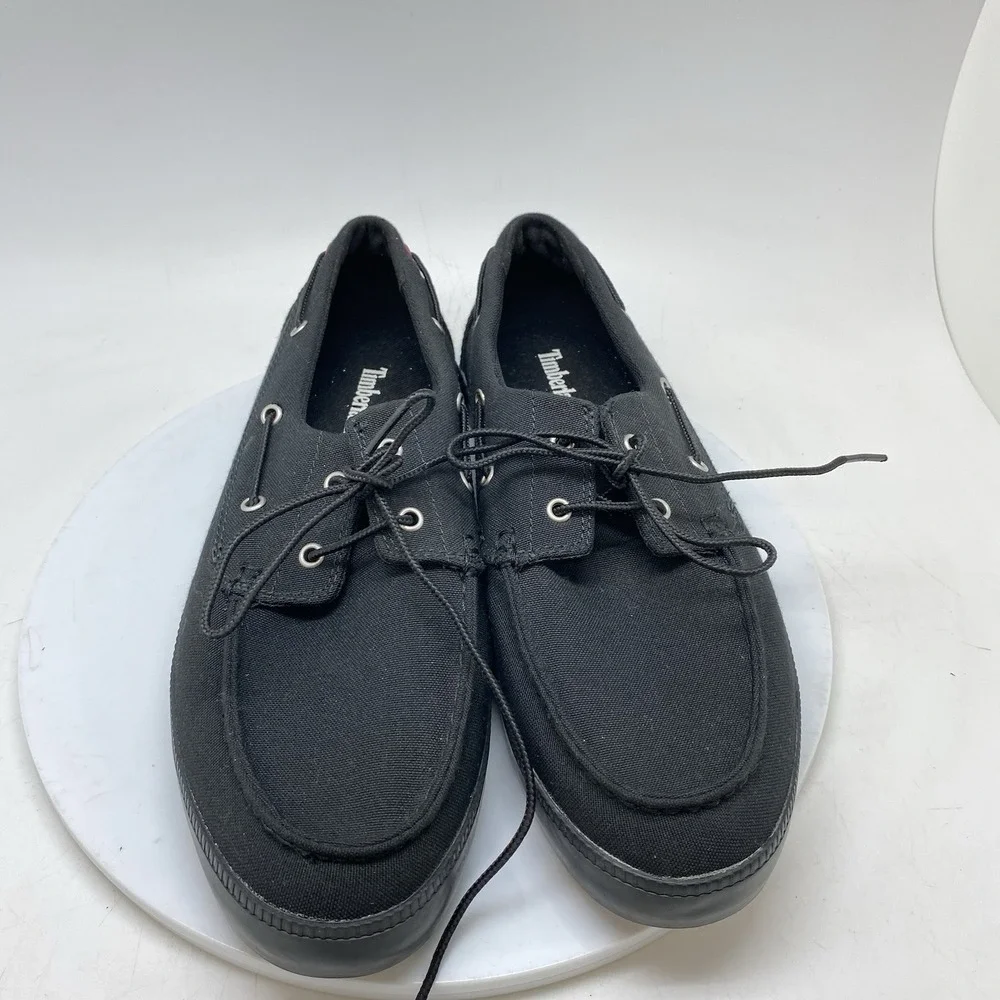 Timberland Union Wharf Canvas Boat Shoes Mens 8.5 Black 2-Eye A0841 Casual Shoes